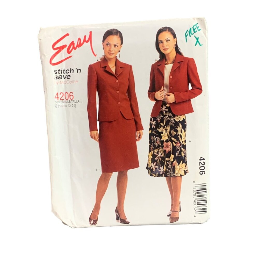McCalls Stitch 'N Save Womens Suit Pattern #4206 Size 18-20-22-24 Uncut